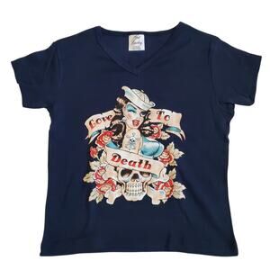 Y2k Top Graphic Baby Tee Pin-Up Sailor Jerry Style Get Lucky Deadstock - Large